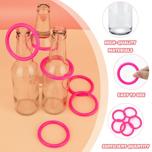 Pink 2.36 Inch Ring Toss Game Set with 6 Glass Bottles and 24 Plastic Rings - Summer Backyard & Carnival Fun