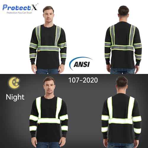 ProtectX High Visibility Shirts Hi Vis Long Sleeve Shirts for Men Women Reflective Class 2 Safety Shirts 2 Pack