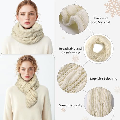 Thick Knit Winter Beanie Hat Scarf Gloves Set - Beige