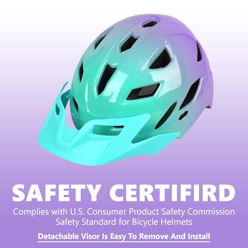 Kids Bike Helmet with LED Light - Glossy Blue Purple, 50-57 cm