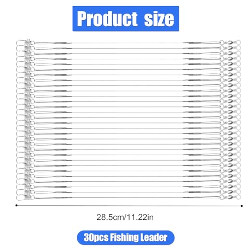 30pcs Stainless Steel Fishing Leaders - 11.22 Inch Swivel Lines for Saltwater & Freshwater