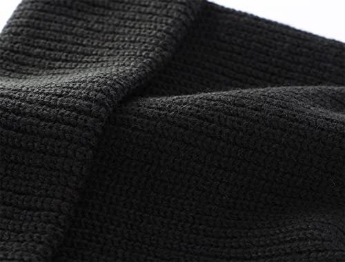 Classic Double Layer Knit Beanie Hat - Warm Black One Size