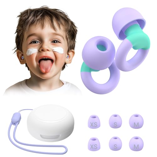 Kids Ear Plugs(6+yrs)-2 Pairs of Reusable Noise Reduction Earplugs for Small Canal With 6 Tips,Soft Silicone Earplugs for Sleeping,Focus,Travel,Socializing,Concert&Hearing Protection 25dB-30dB