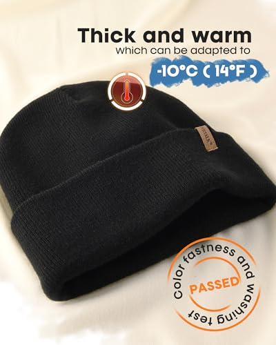 Thick Double Knit Cuffed Beanie - Black Winter Skull Cap