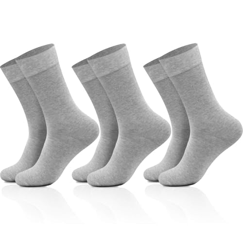 Crew Cotton Socks for Women - Thin Cozy Casual - Medium, 3 Pairs Grey