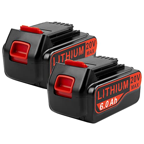 2-Pack 6Ah Max 20V Lithium Battery Replacement for Black & Decker ASL/BDC/LD/LC/LP Series, Compatible with LBXR20 LBXR20B LBXR20-OPE LBXR2020 LBXR20 LB20 LBX20 - High Capacity Cordless Tool