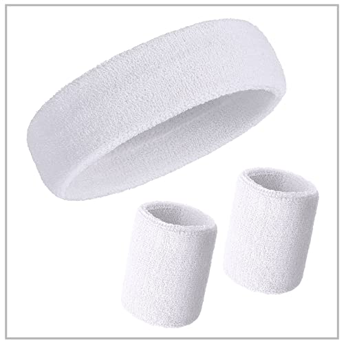 Neon Sweatbands Set - 2 Headbands & 4 Wristbands - White