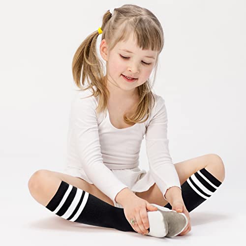 Kids Knee-High Soccer Socks with Stripes - Black/White, 3-6 Years