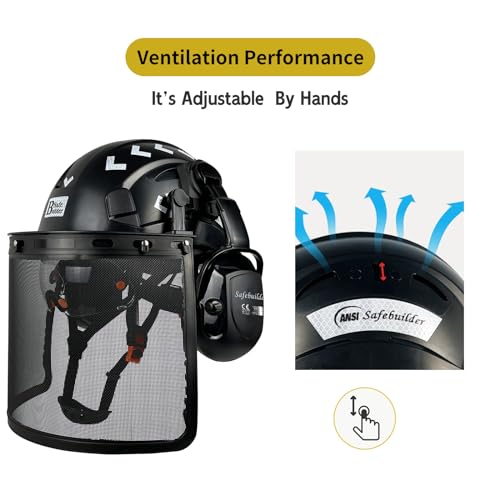 Forestry Safety Helmet with Build-in Visor Mesh Face Shield Ear Muffs 4 in 1 Chainsaw Safety Hard Hats