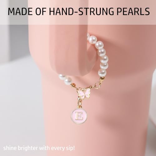 Personalized Pearl Chain Initial Charm for Water Bottle - Letter Pink E