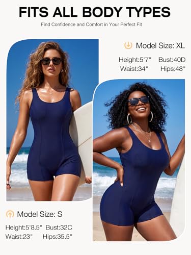 Women's Boyshort Swimsuit with Built-in Bra - 3X-Large Navy Blue