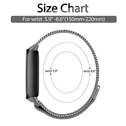 Vanjua Space Gray Metal Fitbit Luxe Band Stainless Steel Mesh Loop Adjustable Magnetic Strap