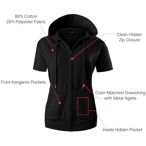 GIVON Women's Slim Fit Soft Cotton Blend Full Zip Hoodie - Medium / Dcf256-Black