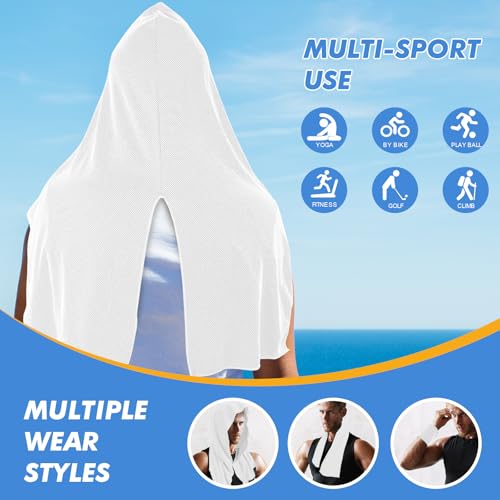 Cooling Hoodie Towel for Neck & Face - Instant Cooling, UPF 50 - White