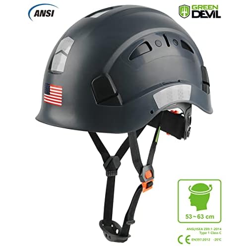 GREEN DEVIL Safety Helmet Hard Hat Adjustable Lightweight Vented ABS Work Helmet 6-Point Suspension ANSI Z89.1 Approved Ideal for Industrial & Construction