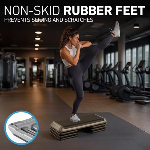 Aerobic Step Platform with 4 Stackable Risers - Grey