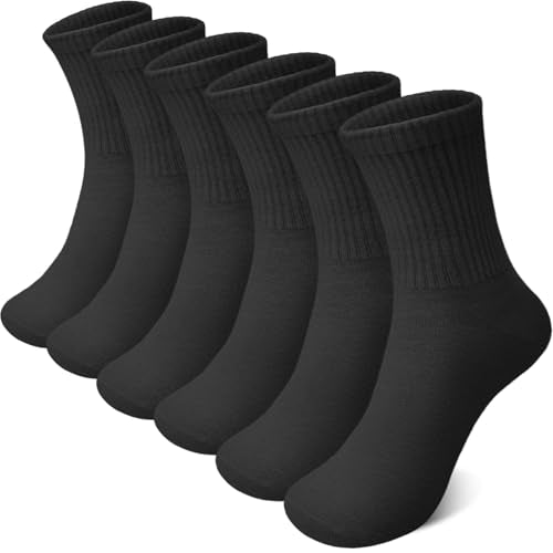 Athletic Cotton Crew Socks for Kids - Black, 9-12 Years
