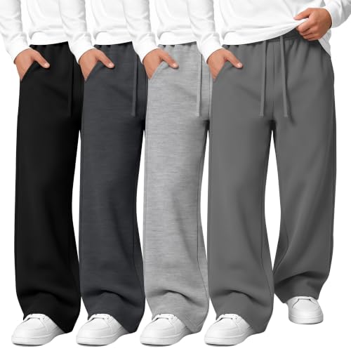 YooAurvox Boys Wide Leg Sweatpants 14-16 Years Black & Gray - Casual Athletic Pants for Active Kids