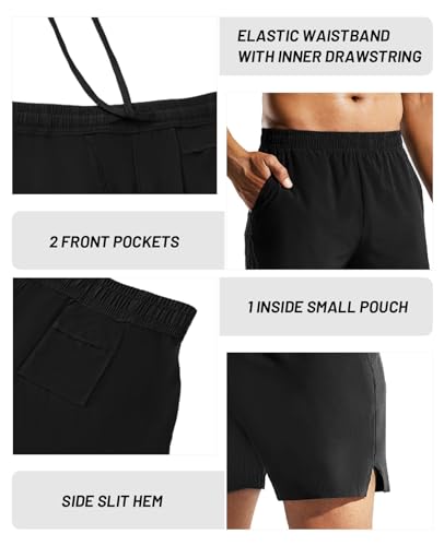 MIER Men's 5-Inch Black Running Shorts Dry Fit Lightweight Athletic Gym Workout