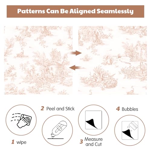 18ft x 20.5 Inch Pink Chateau Toile Peel and Stick Wallpaper with Smoothing Tool Kit Blush Removable Self Adhesive Vintage Wallpaper Toile Contact Paper for Bedroom Bathroom Walls Covering