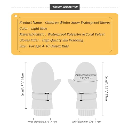 Kids Winter Warm Ski Gloves - Outdoor Mittens for Ages 4-8 - Blue