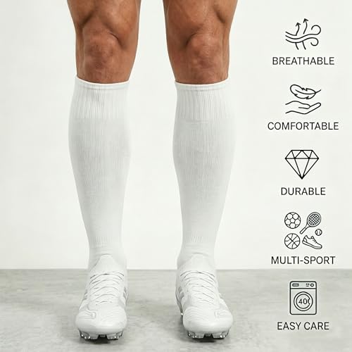Knee High Soccer Socks for Baseball & Softball - 2 Pairs, White