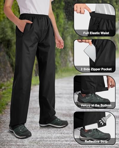 33,000ft Packable Women’s Lightweight Waterproof Rain Pants - Medium, Black