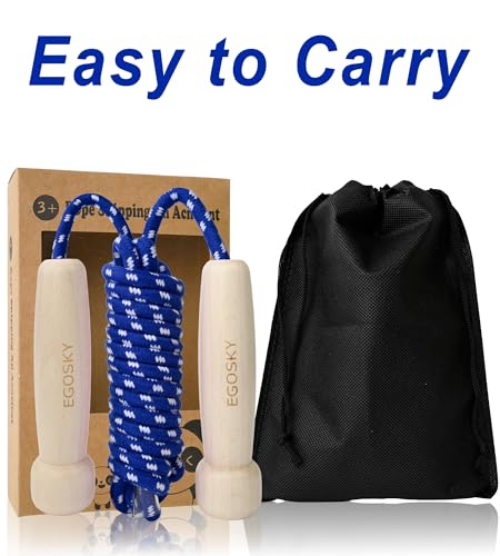 Adjustable Jump Rope with Wooden Handles for Fitness - Blue