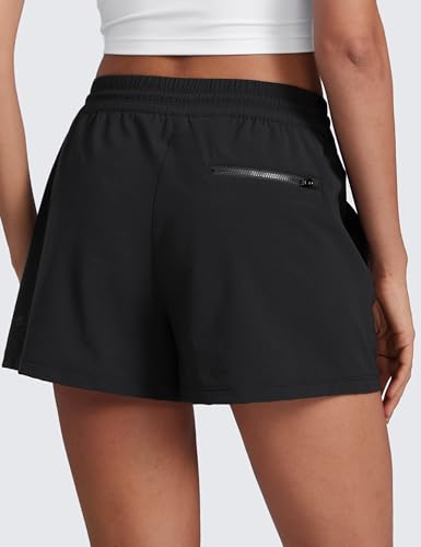 CRZ YOGA High Waisted Cargo Hiking Shorts 3" - Water-Resistant, Breathable, Quick Dry, Black, Medium