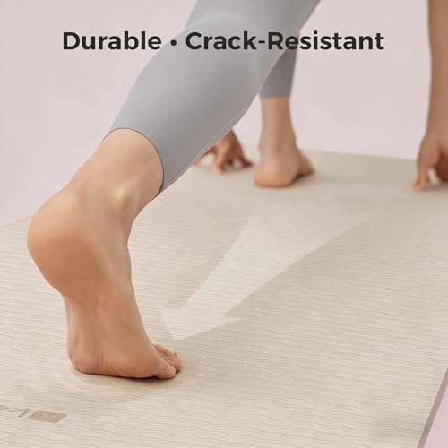 TPE Yoga Mat 72" x 24" Non-Slip 1/4 Inch Exercise Mat with Strap - Oat White