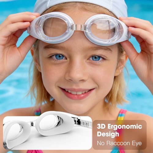 Kids Swim Goggles - 2-Pack Clear Lens for Ages 4-15 - White & Black