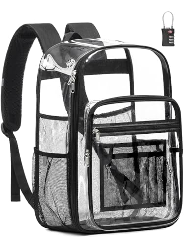 Flowston Black Large Clear Backpack with TSA Lock - 18” Extra Large Bookbag
