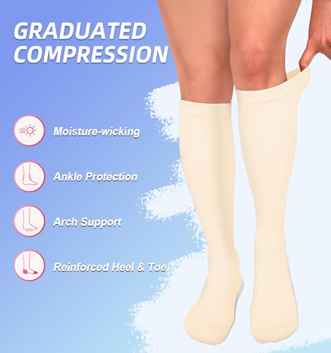 BLONGW 15-20 mmHg Compression Socks (4 Pairs) for Men & Women – Black/Gray/Pink/Nude, Large-X-Large