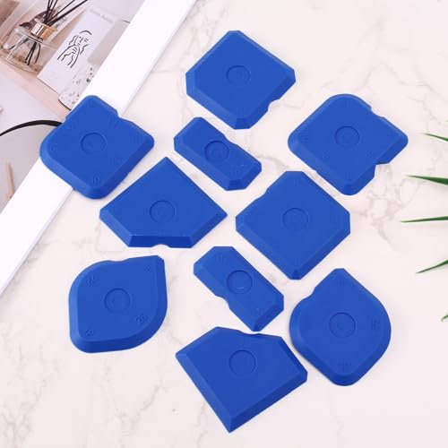 10pcs Silicone Cramer Spreader Caulking Tool Set Kit, Sealant Profiling Finishing Smoothing Mastic Tool Caulk Remover Reusable Grout Scraper Applicator for Kitchen Bathroom Floor Window & Sink (Blue)