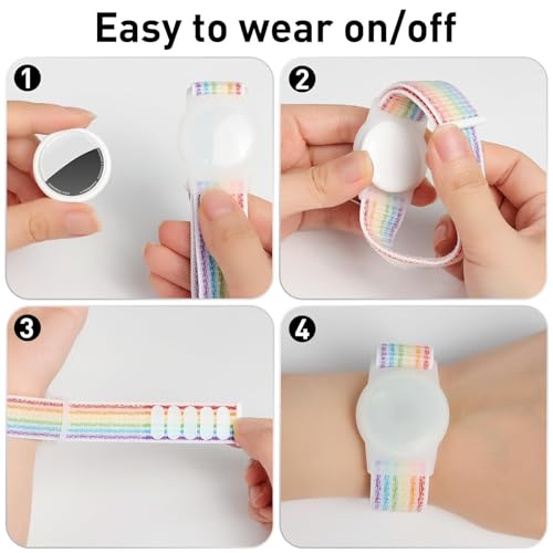 Kids GPS Tracker Bracelet - Adjustable Anti-Lost Nylon Band for AirTag - Small (3.9"-5.5") - Rainbow