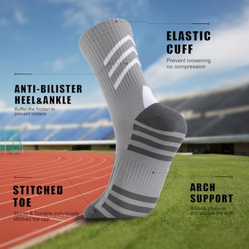 Compression Athletic Crew Socks - 3 Pairs in Black, White, Gray