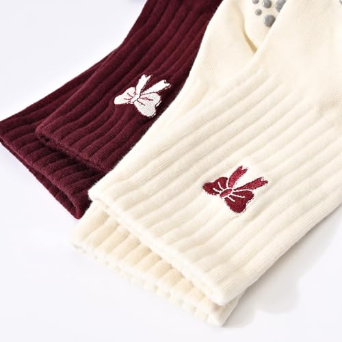 Women's Pilates Grip Socks, Ruffle Non Slip Bow Pattern Yoga Socks