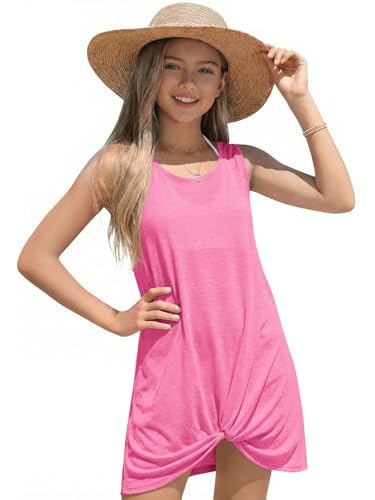 Hot Pink Girls Sleeveless Swim Cover Up Kids Summer Beach Dress 13-14Y by Haloumoning