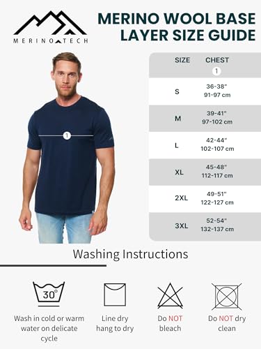 100% Merino Wool Short Sleeve T-Shirt for Men - Lightweight, Breathable Base Layer