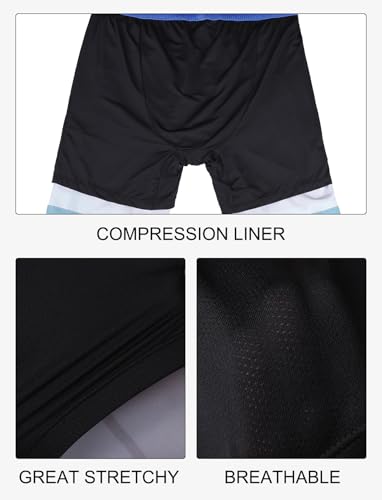 Large Black Grey 7 Inch Men Swim Trunks with Compression Liner & Zipper Pockets - Bathing Suit