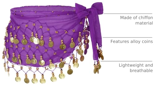 Belly Dance Hip Scarf with Sequins Coins - Purple
