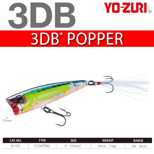 Yo-Zuri 3DB Popper - 3 Inch Floating Fishing Lure - Prism Shad