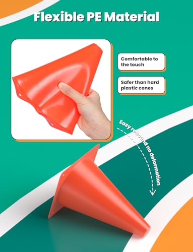 Agility Training Cones - 7 Inch, 12 Pack, High Visibility Orange
