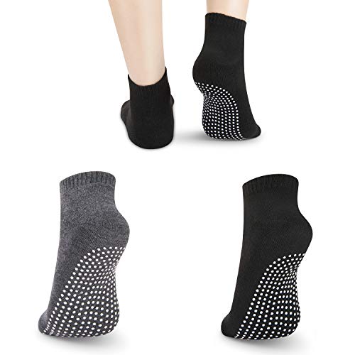 Non-Slip Grip Socks - 4 Pairs for Yoga & Home Workout - Black & Gray