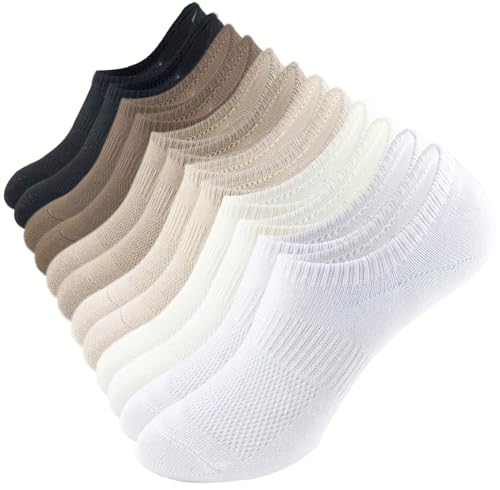 Low Cut No Show Socks for Women - Thin Cotton, Non-Slip, 6 Pairs - Neutral Color