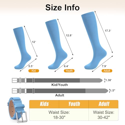Baseball Softball Socks and Belt Combo Set - Baby Blue Youth