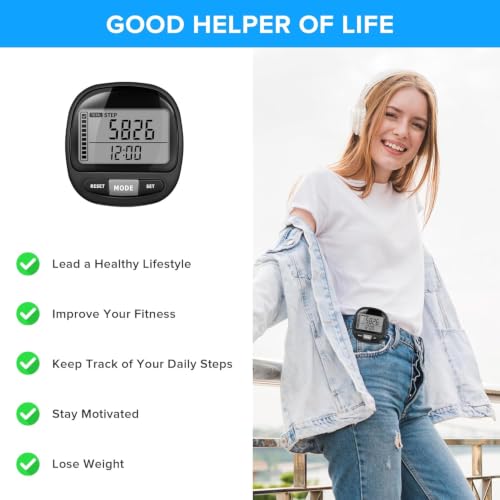 3D Pedometer Step Counter - Simple Walking Tracker with Clip