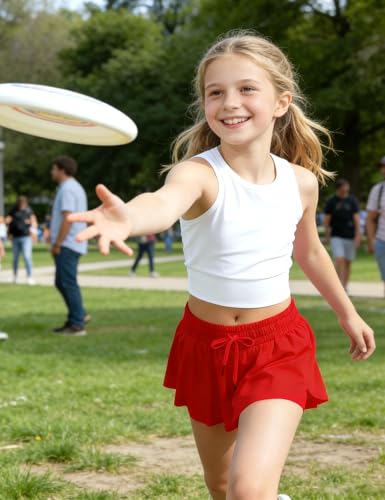 Girls Flowy Butterfly Shorts 2-in-1 Athletic Clothes - Red, 9-10 Years