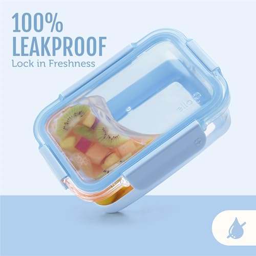 Ello Duraglass Refresh 3.4 Cup Meal Prep Containers with Silicone Boot - Halogen Blue, 10 Pc
