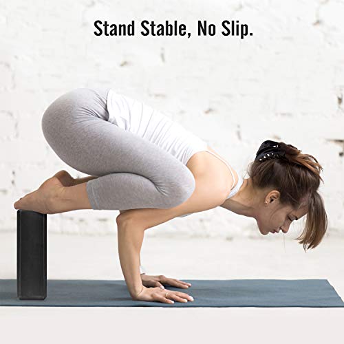 Yoga Blocks 2 Pack - 9" x 6" x 3" High Density EVA Foam - Black